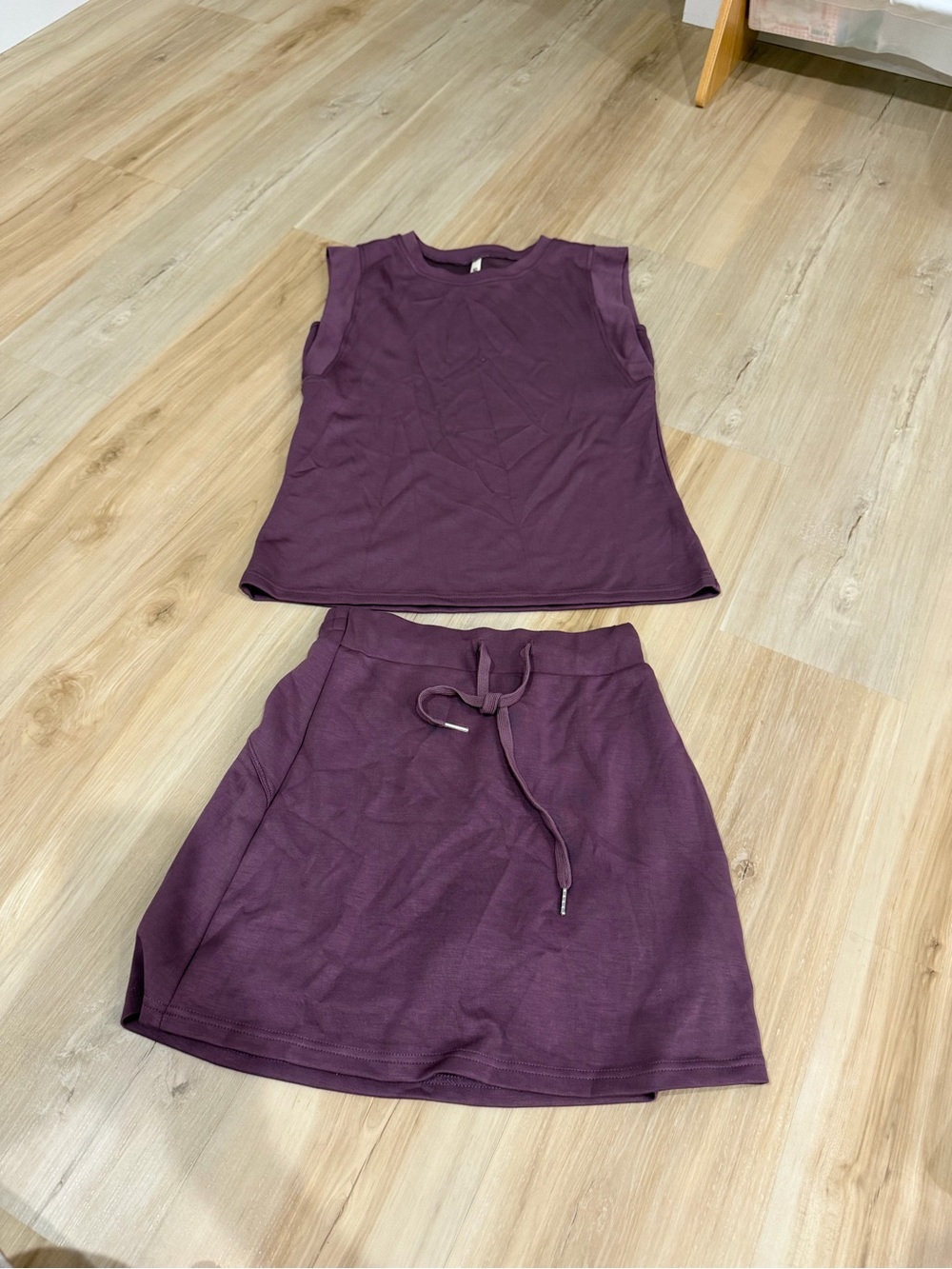 Two-Piece Plum Sleeveless Top and Drawstring Skirt Set